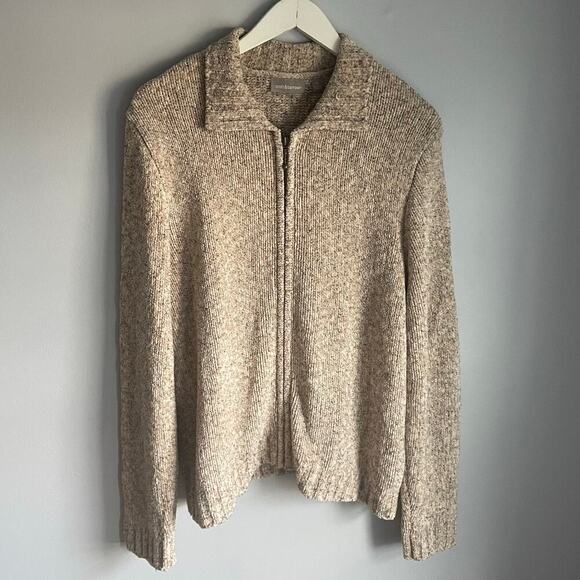 croft & barrow Sweaters - Croft & Barrow Y2K Cream Beige Chenille Sweater Knit Zip Up Cozy Heritage XL